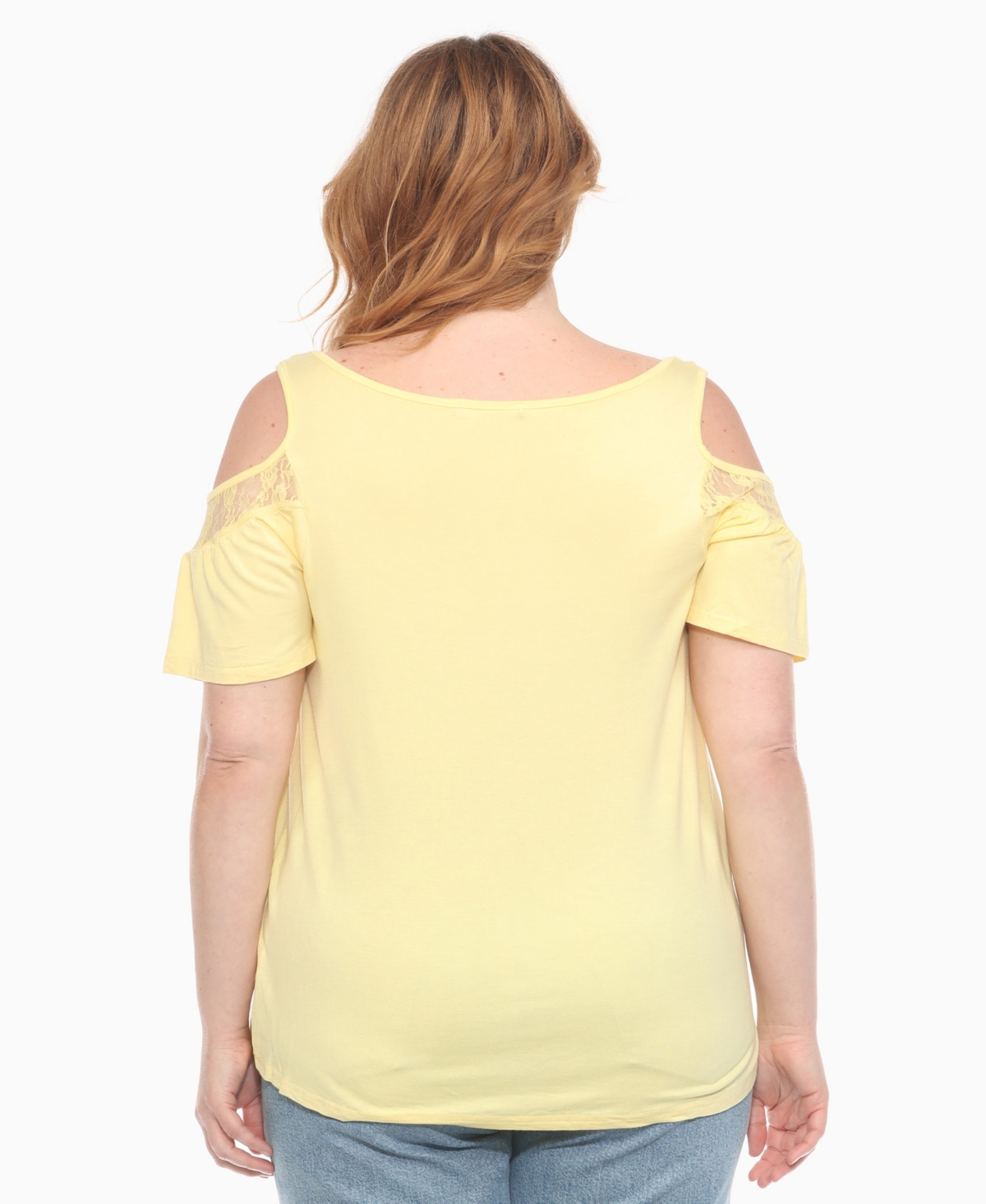White Mark Plus Size Cold Shoulder Lace Trim Knit Top