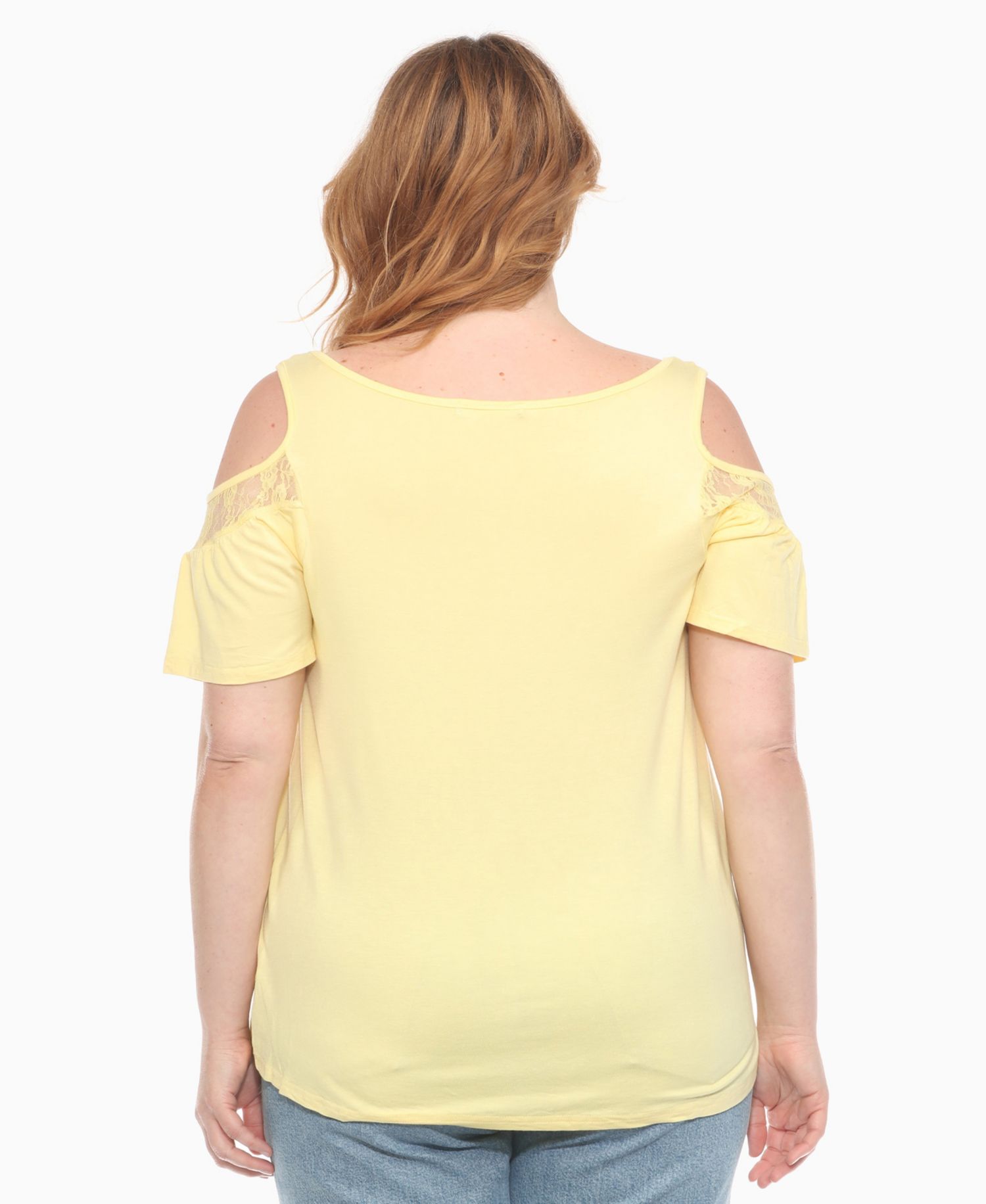 Plus Size Cold Shoulder Lace Trim Knit Top