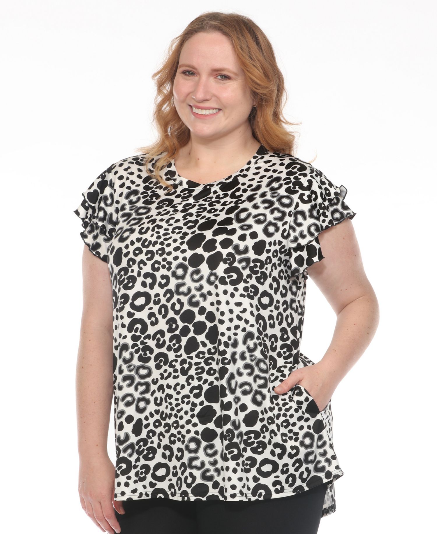 Plus Size Bold Leopard Print Ruffle Sleeve Top