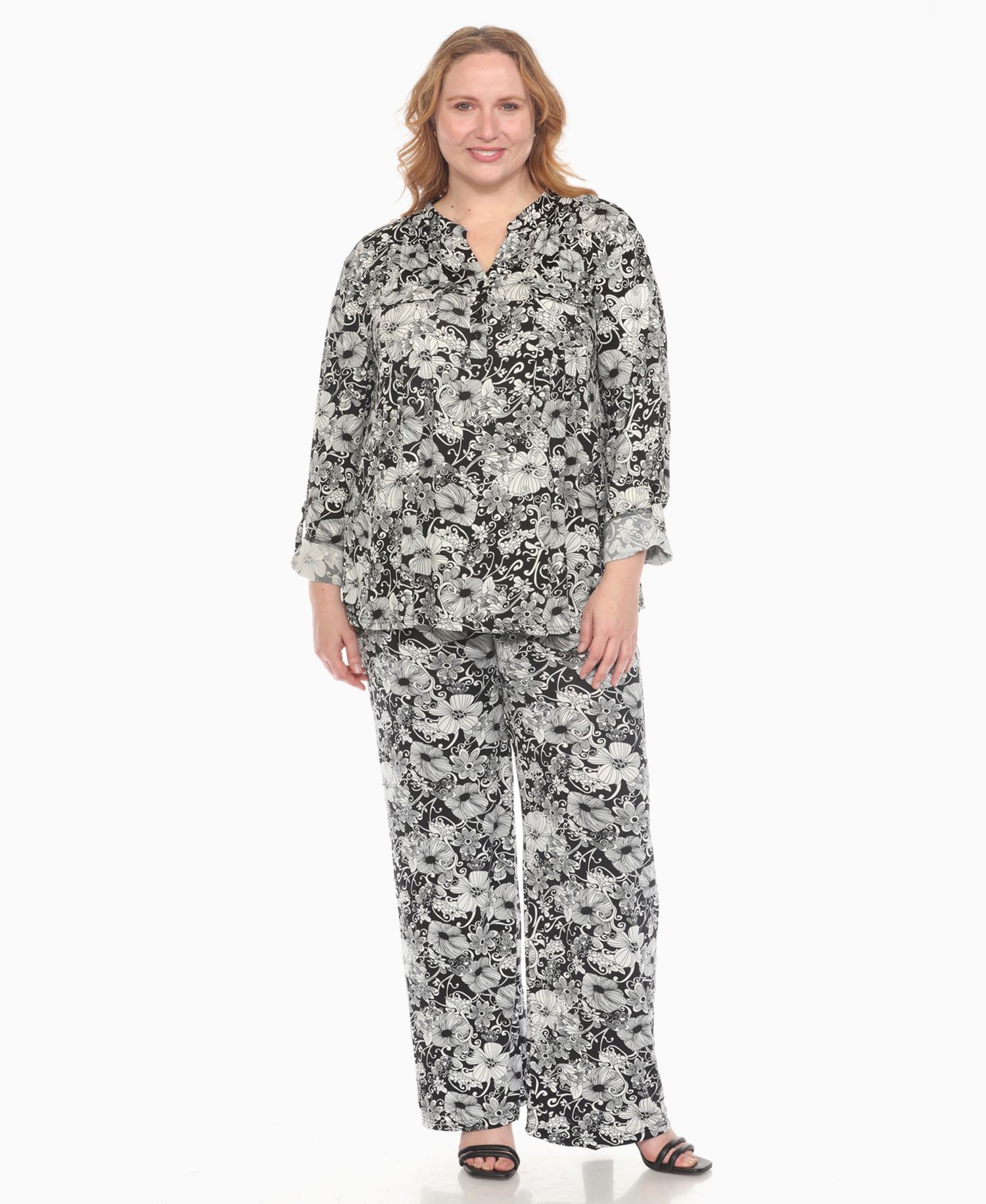 Plus Size 2-Piece Floral Print Tunic Top and Pants Set