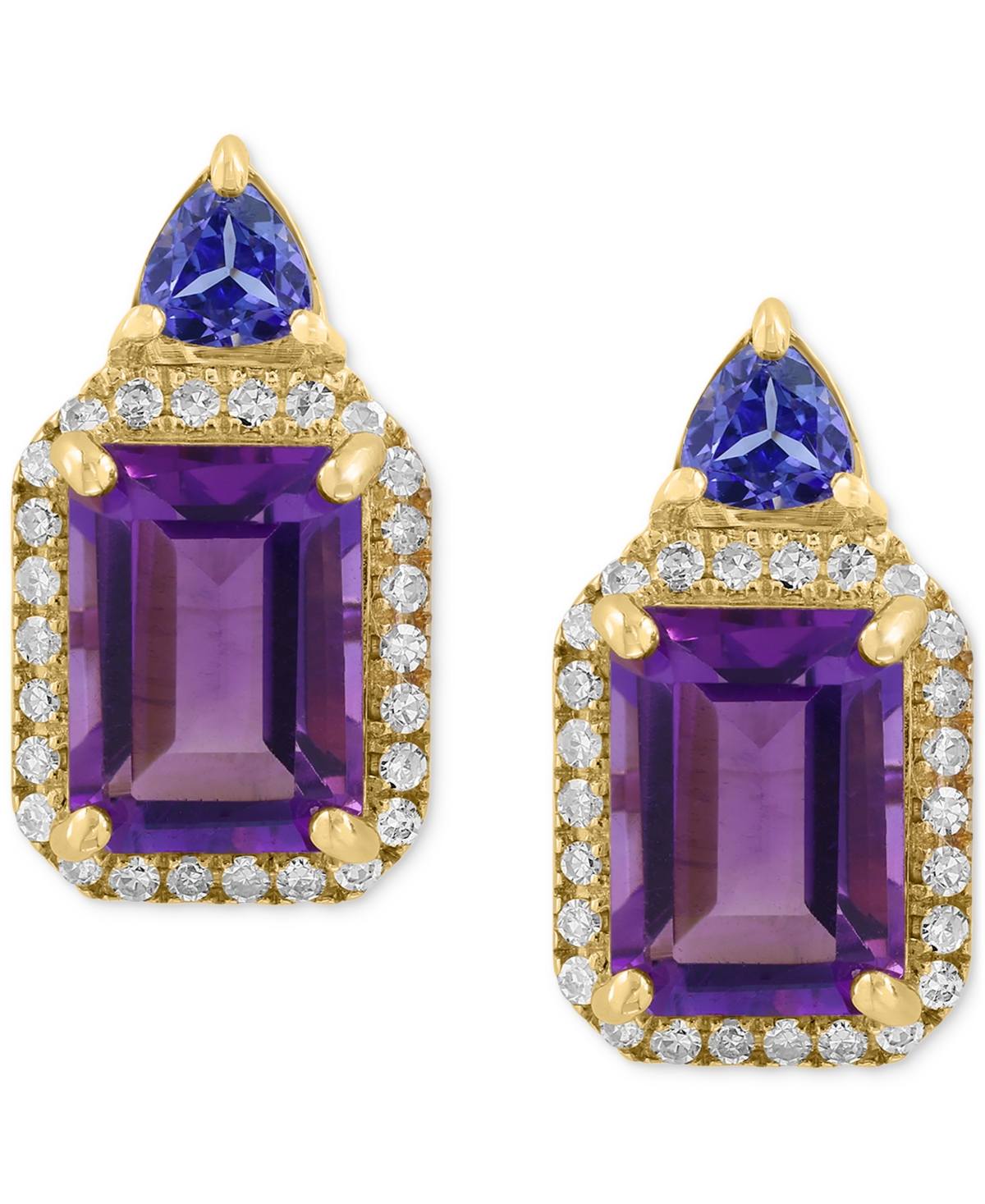 Effy Collection Effy Amethyst (2 Ct. T.w.), Tanzanite (1/5 Ct. T.w.), & Diamond (1/6 Ct. T.w.) Halo Stud Earrings In