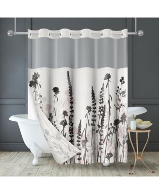 Hookless Floral Shower Curtain with Sheer Panel, Snap-In Liner & Grommets, 72" x 75"