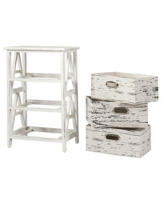 Chest w/3 Fabric Drawers Vintage Wood Frame End Table Side Sofa Table Nightstand