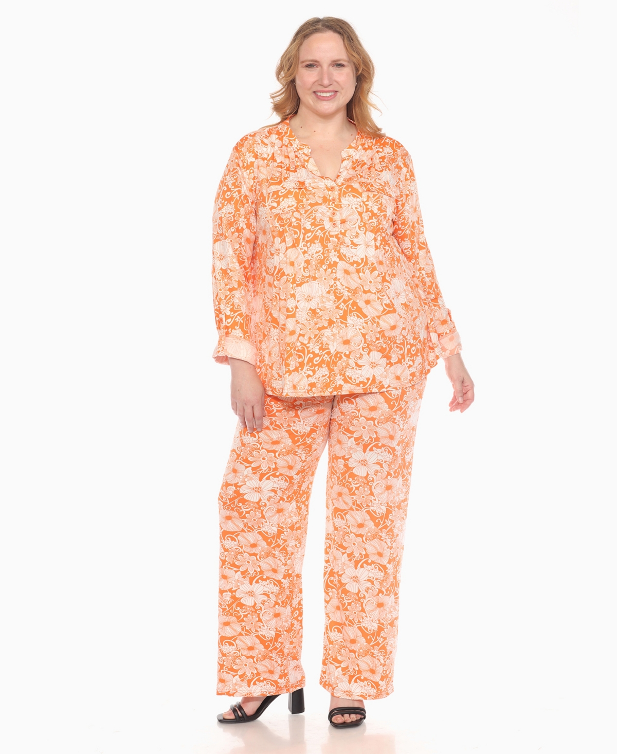 WHITE MARK PLUS SIZE 2-PIECE FLORAL PRINT TUNIC TOP AND PANTS SET 