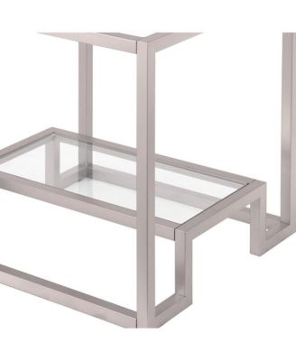 Modern Square End Table – 22" Glass Top with Durable Steel Frame and Shelf