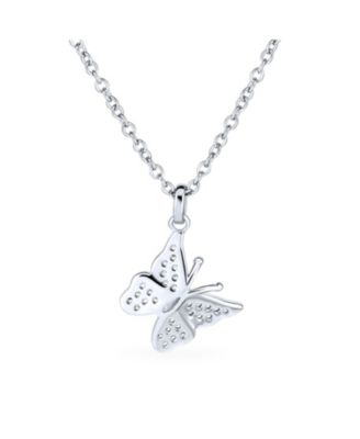 Mini Petite Tiny Clear Cubic Zirconia Micro Pave CZ Garden Insect Butterfly Pendant Necklace .925 Sterling Silver