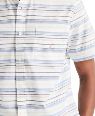 Men's Short Sleeve Striped Button-Down Oxford Shirt