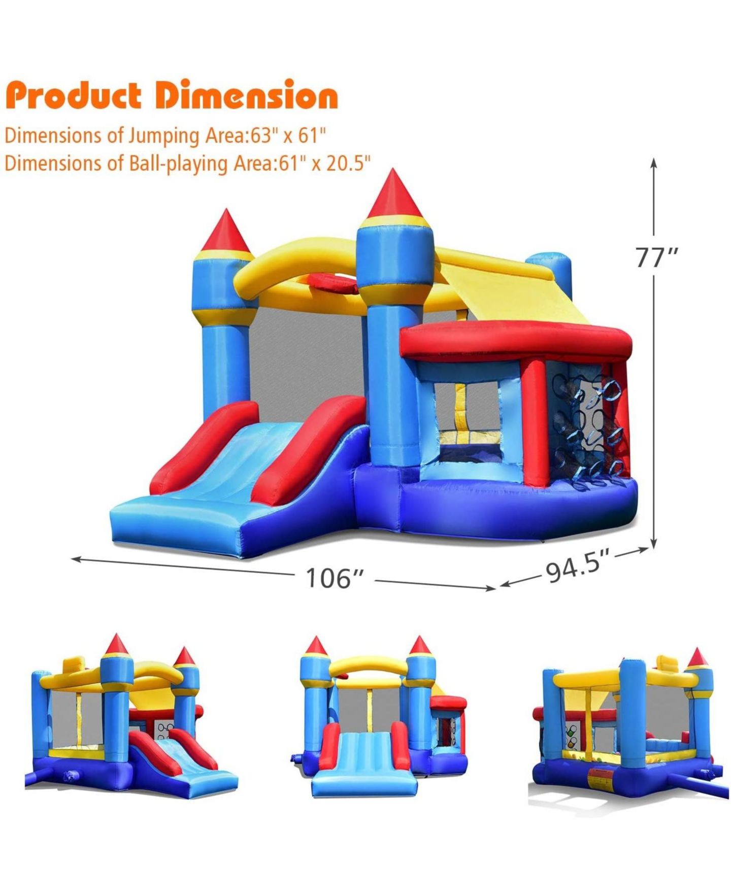 Детская игрушка Mecale Castle Slide Inflatable Bounce House with Ball Pit and Basketball Hoop, цвет: Синий — фото 2