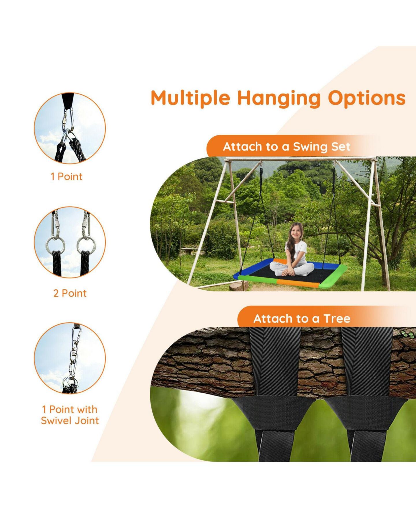 Детская игрушка Mecale 60" Platform Adjustable Tree Swing, 700 lbs Capacity, Ages 3+, цвет: Чёрный — фото 4