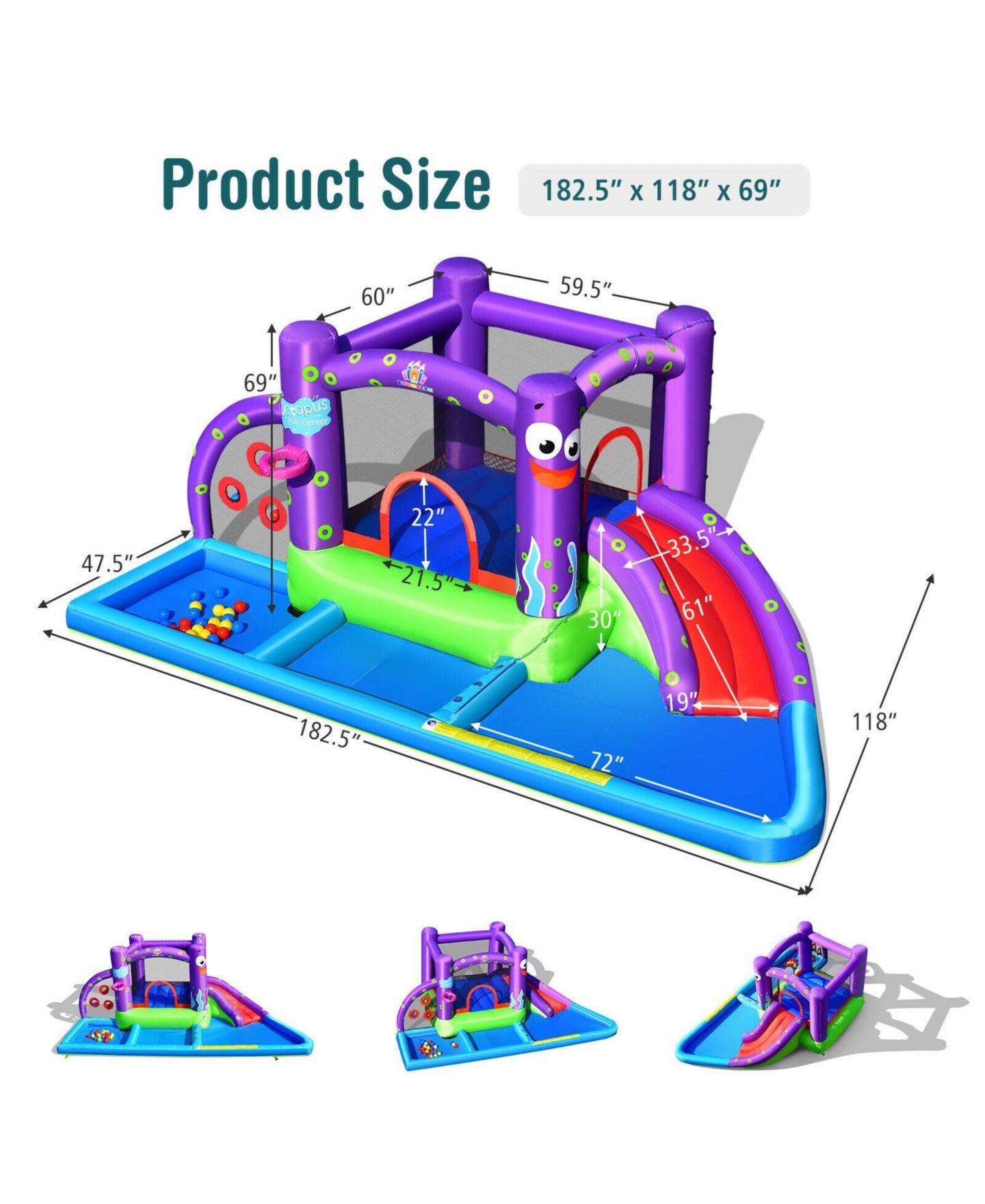 Детская игрушка Mecale Inflatable Water Slide Park with Splash Pool, 750W Blower, Accommodates 5 Kids, Ages 3-10, цвет: Фиолетовый — фото 3