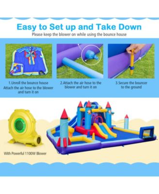 Rocket Theme Inflatable Water Slide Park with 1100W Blower