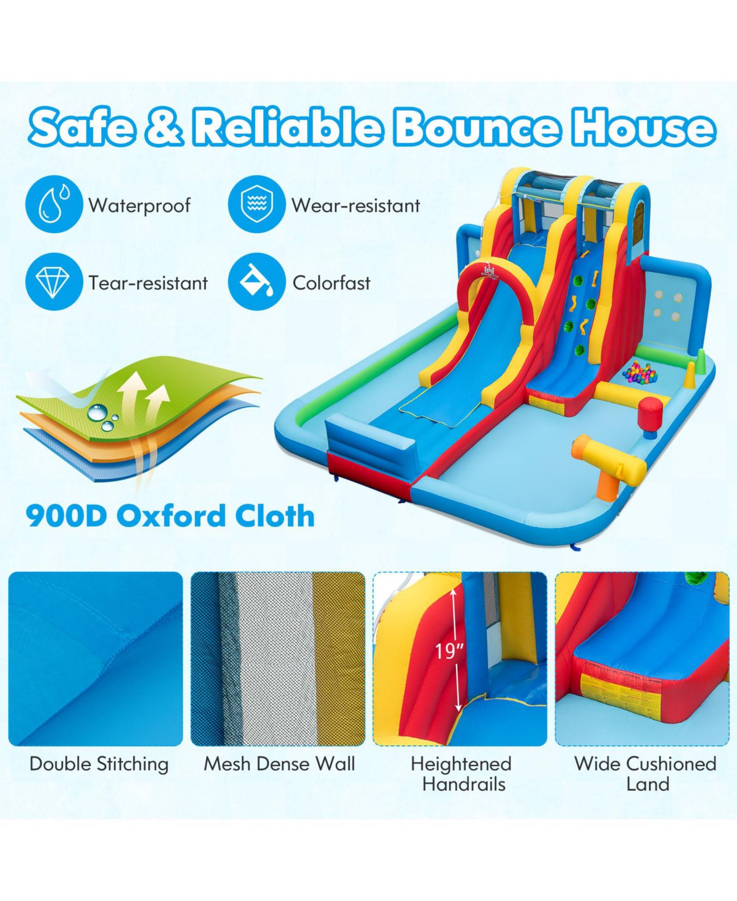 Детская игрушка Mecale Inflatable Water Park with Long Slide and Splash Pools, 163"L x 157"W x 91"H, Ages 3-10, цвет: Синий — фото 6