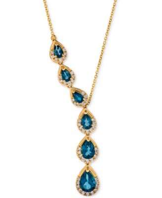 Macy's - Blue Topaz (1-5/8 ct. t.w.) & Diamond (3/8 ct. t.w.) Pear-Shaped 17" Lariat Necklace in 14k Yellow Gold