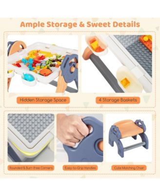 6-In-1 Folding Kids Art Easel with Reversible Building Block Tabletop