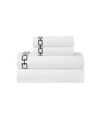 Chain Links Cotton Embroidered Deep Pocket Bed Sheet Set, Queen