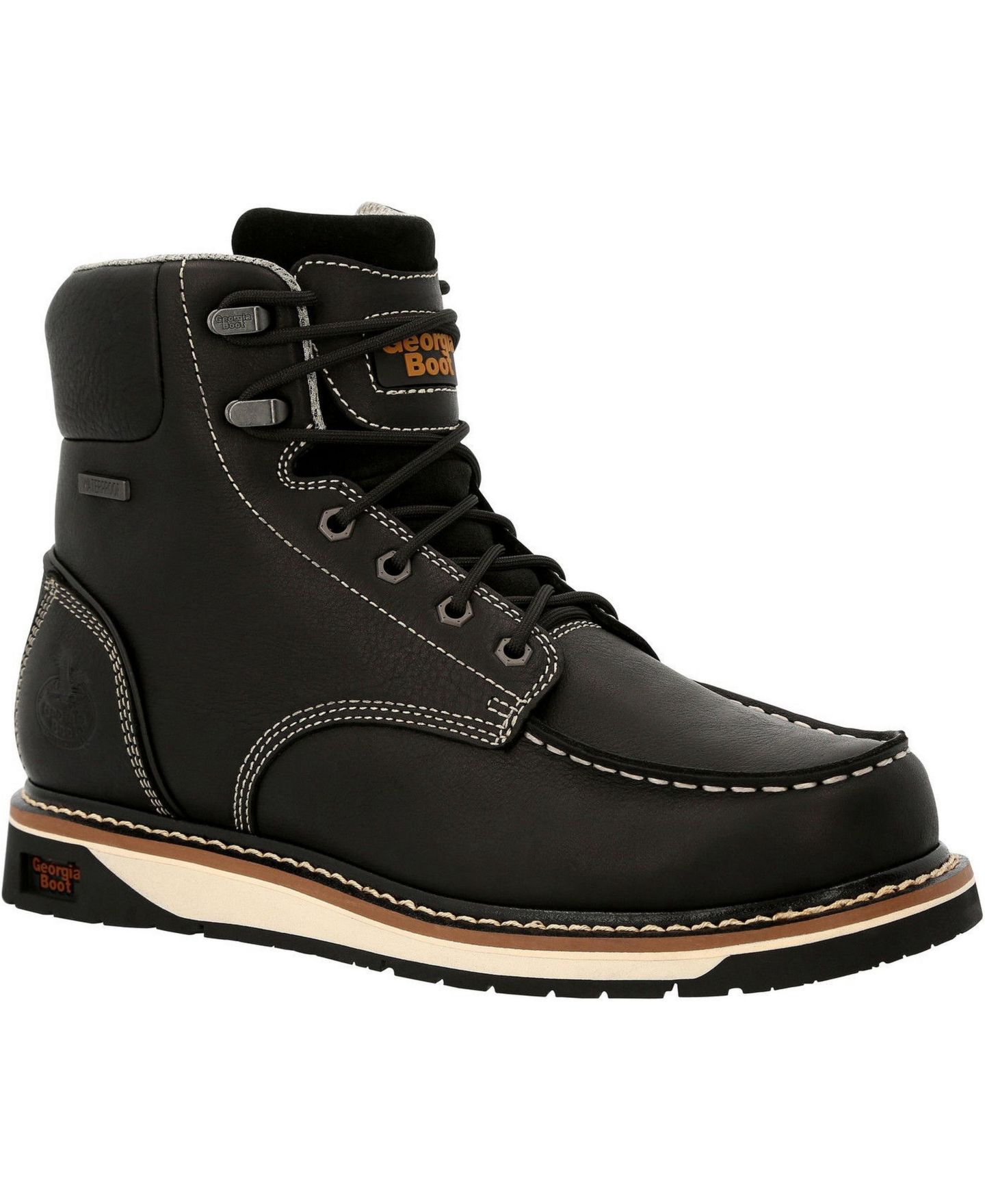 Мужские ботинки GEORGIA BOOT Amp LT Wedge Waterproof Moc-Toe Black Work Boot, цвет: Чёрный — фото 1