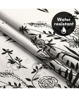 72x75 Hookless Shower Curtain - Floral Cream and Black Shower Curtain with Sheer Panel, Snap-In Liner, and Grommets - 100% Polyester