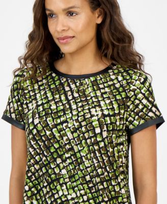 Petite Animal-Print Button-Back Top