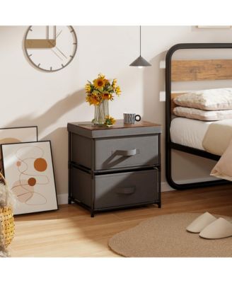 2PCS 2 Drawer Dresser Fabric Storage Organizer Nightstand Bedside Sofa Table