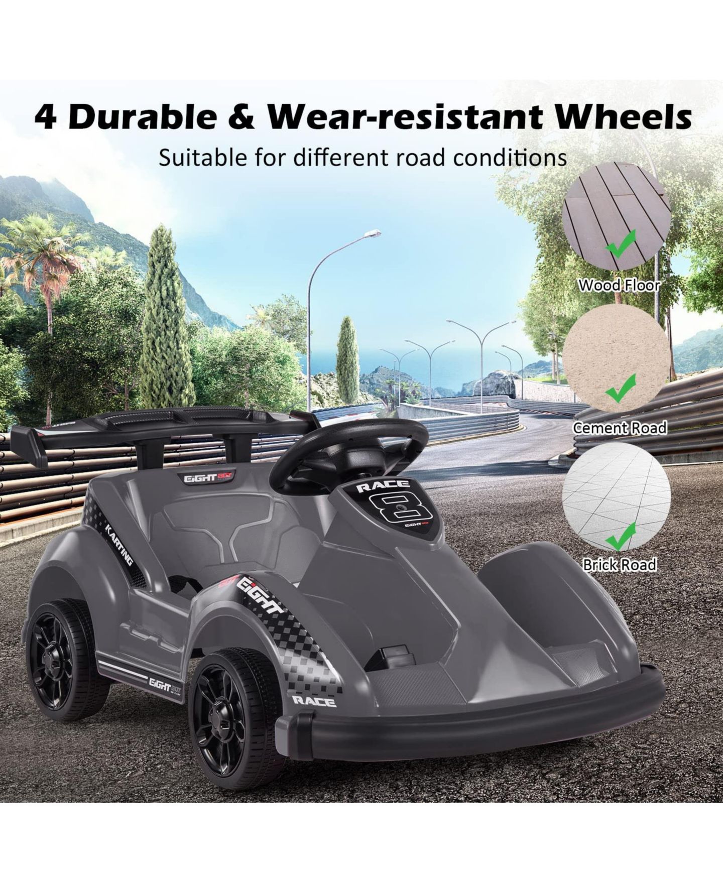Детская игрушка Mecale 6V Kids Ride On Go Cart with Remote Control, Ages 3-7, цвет: Чёрный — фото 5