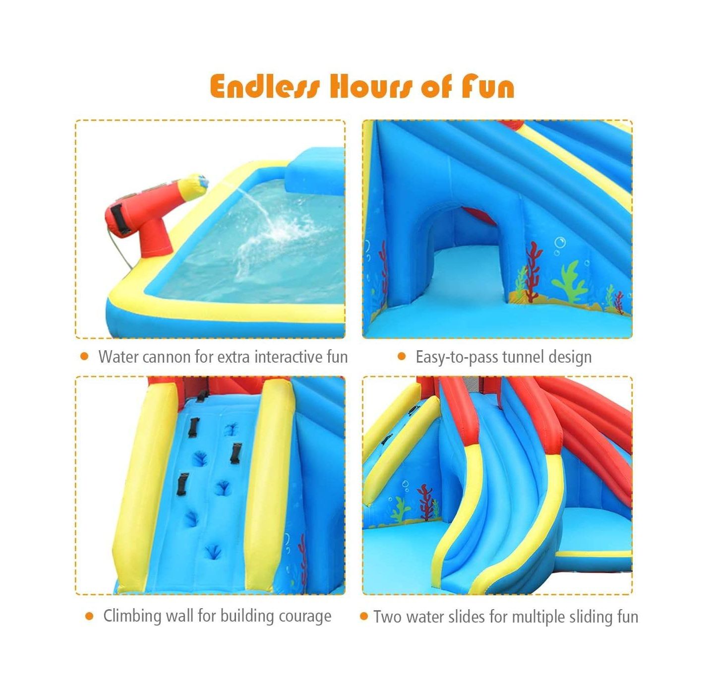 Детские игрушки Mecale Inflatable Water Slide Bounce House with Double Slides, Splash Pool & Water Cannons, Holds 5 Kids, Ages 3-12, цвет: Синий — фото 6