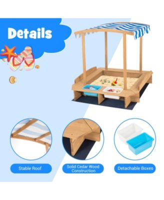 Kids Wooden Sandbox with Striped Canopy