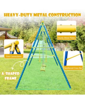 Metal Swing Set for Backyard with 2 Swing Seats and 2 Glider Seats