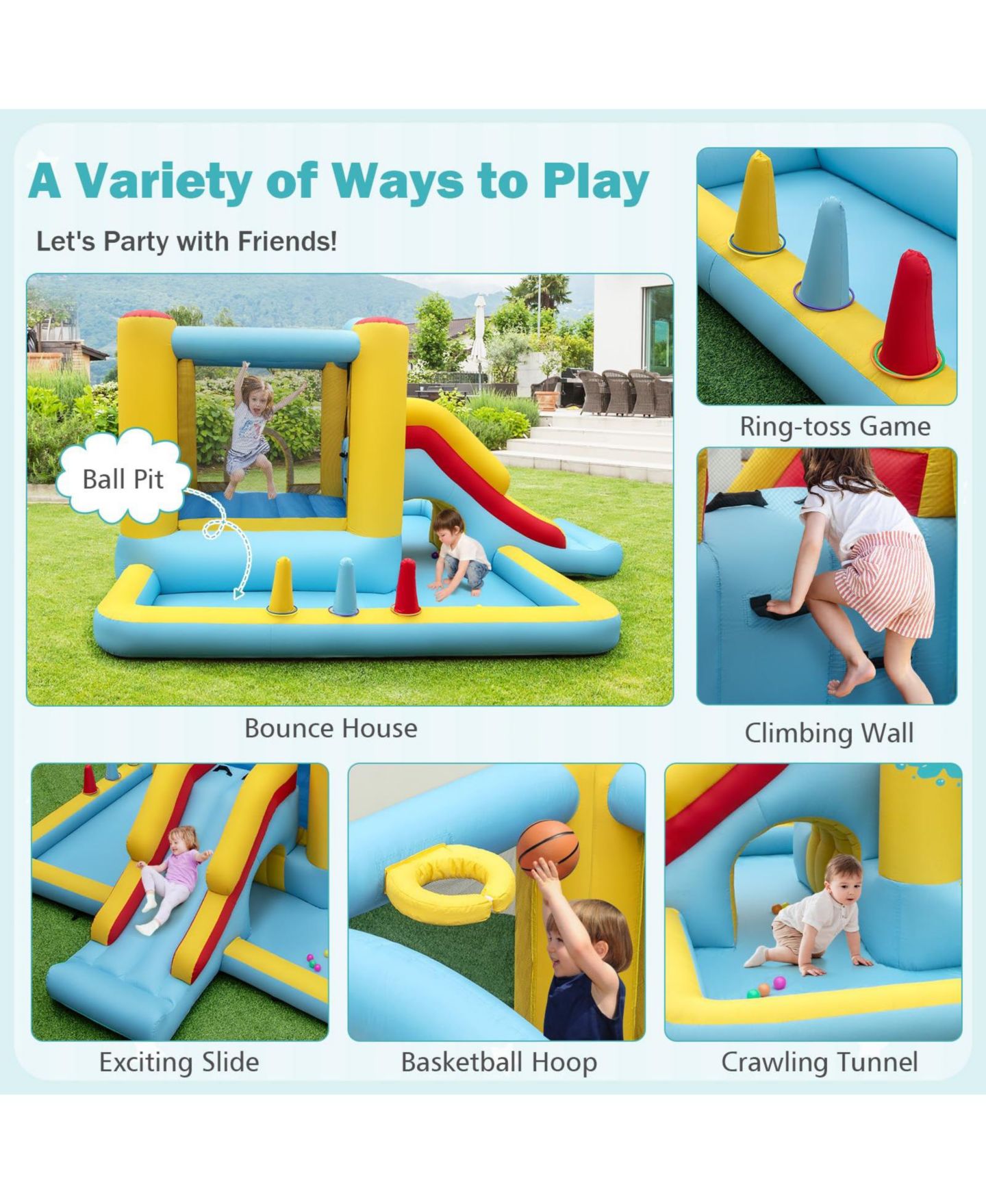 Детская игрушка Mecale 7-in-1 Bouncy Castle Inflatable Bounce House with Slide, 200 lbs Capacity, Ages 3+, цвет: Синий — фото 10