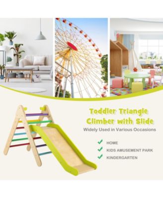 2-in-1 Wooden Triangle Climber Set with Gradient Adjustable Slide