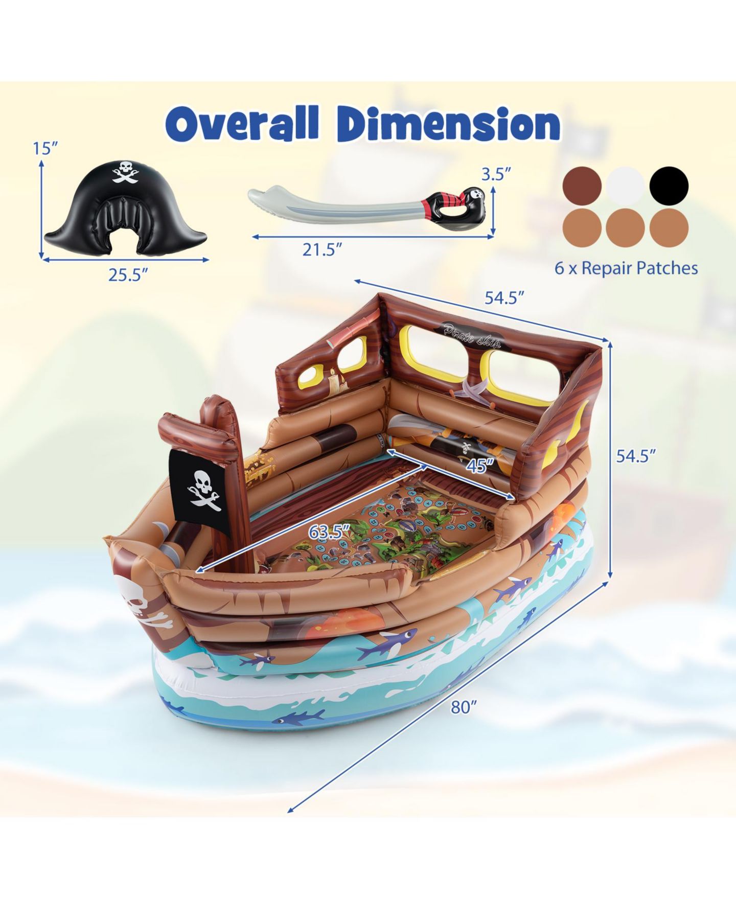 Детские игрушки Mecale Pirate Inflatable Built-in Motor 3-Piece Playhouse, Ages 3+, цвет: Коричневый — фото 3