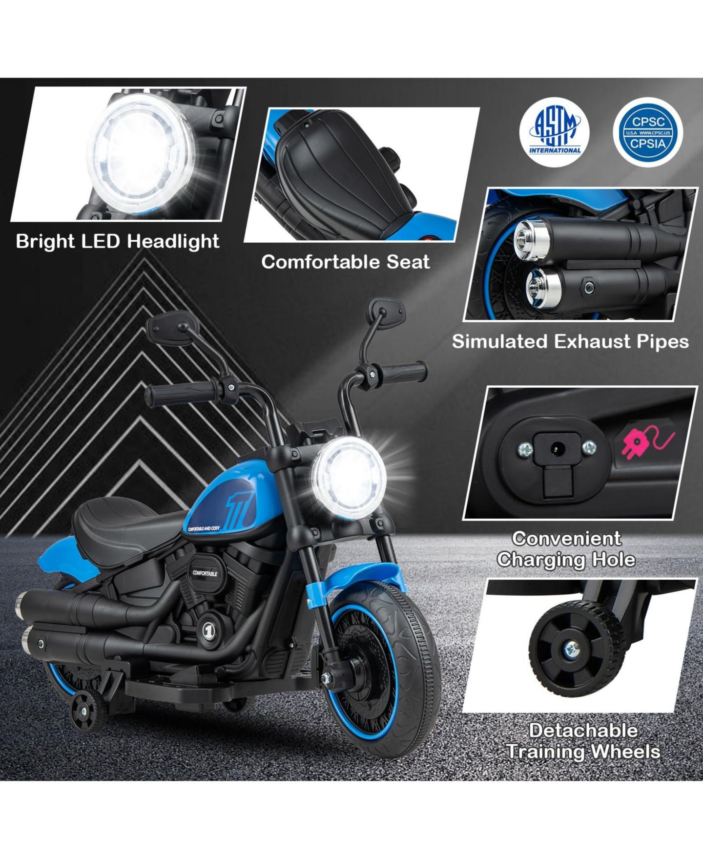 Детская игрушка Mecale Electric Motorcycle with Training Wheels, Ages 3-7, цвет: Синий — фото 5