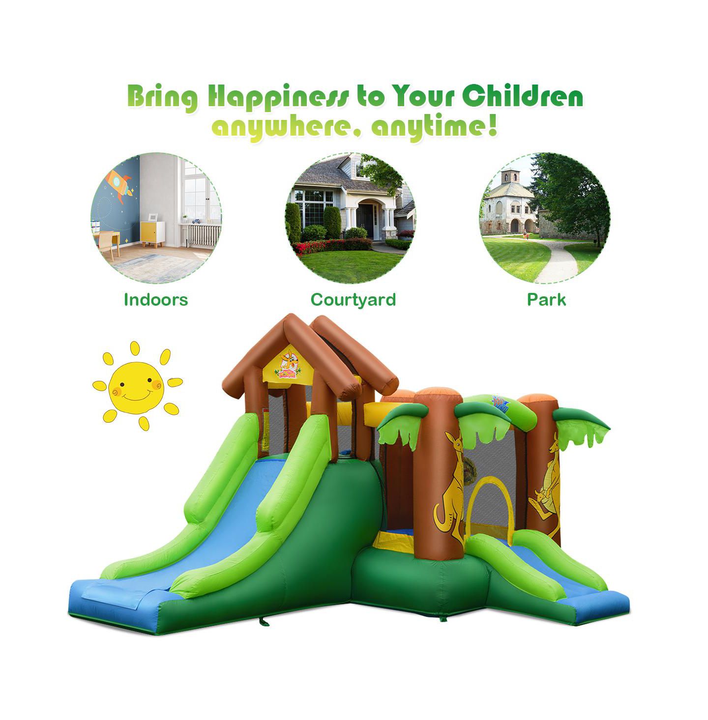 Детская игрушка Mecale Jungle Castle 5-in-1 Bounce House, Accommodates 5 Kids, Ages 3-10, цвет: Зелёный — фото 3