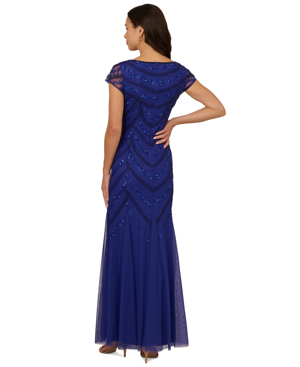 ADRIANNA PAPELL EMBELLISHED GODET-INSET GOWN 