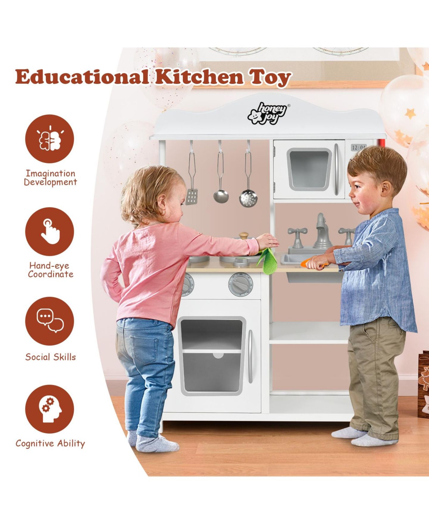 Детские игрушки Mecale Wooden Sound and Light Effects 6-Piece Kitchen Set, Ages 3+, цвет: Белый — фото 8