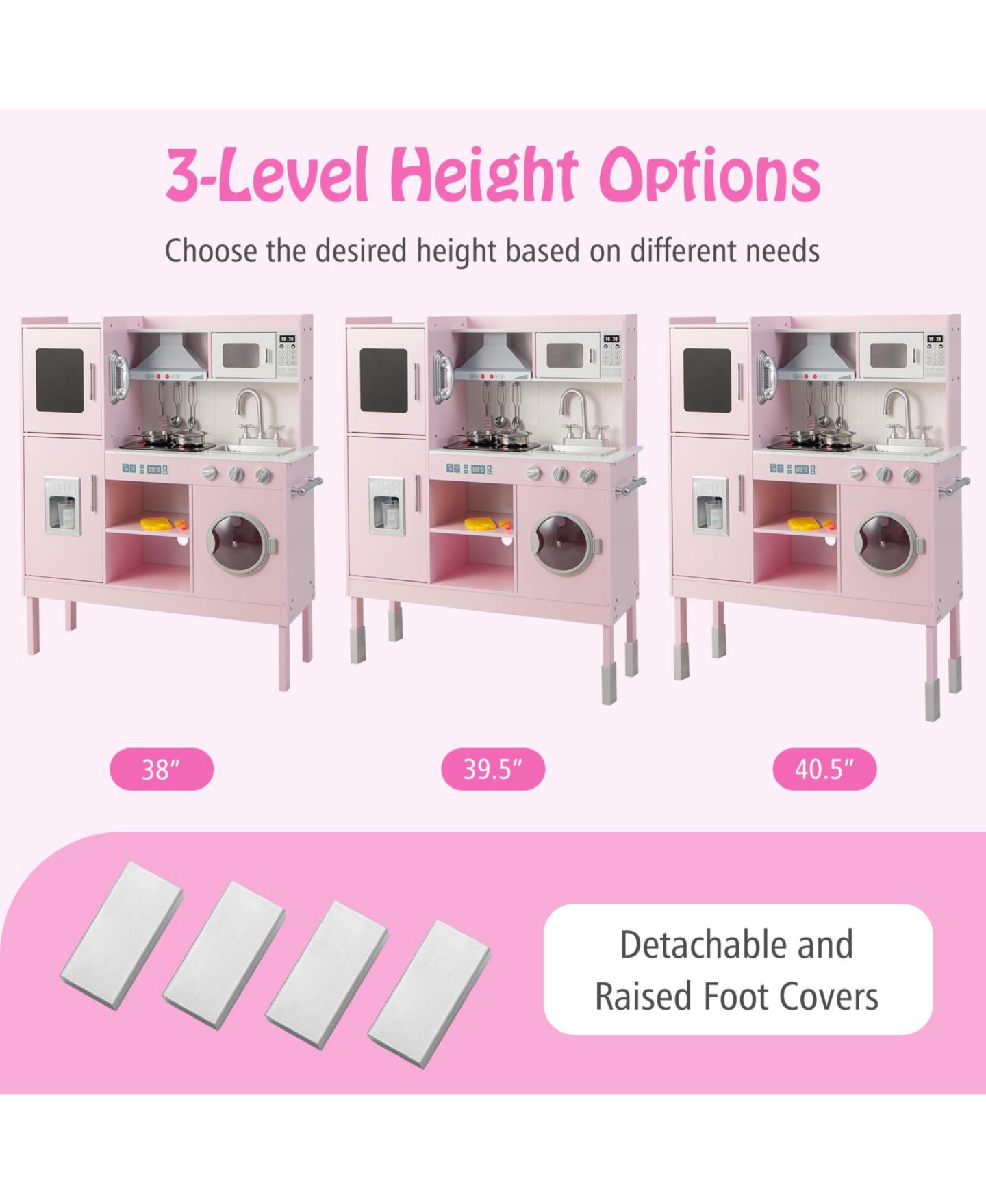 Детские игрушки Mecale Height-Adjustable Play Kitchen, 16-Piece Set, Ages 3+, цвет: Розовый — фото 9