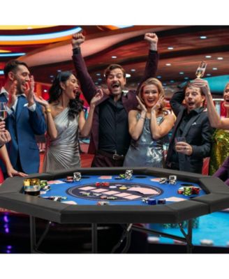 48 Inches Foldable Poker Table with Padded Rails and Cup Holders