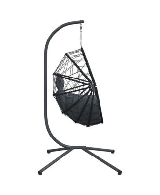 Hanging Egg Chair with Stand Anthracite Rattan and Steel