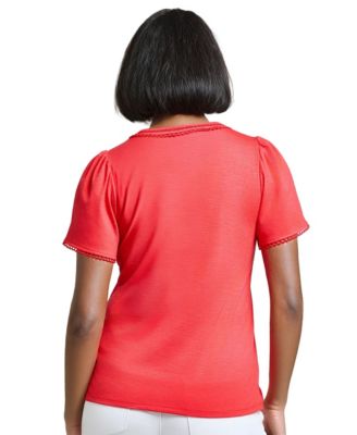 Women's Drapey Split-Neck Short-Sleeve Top