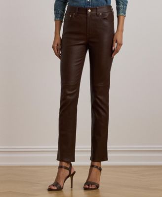 Women's High-Rise Lambskin Straight Ankle Pants