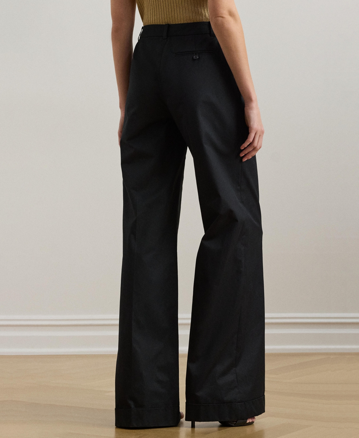 Ralph Lauren Women's Pleated Cotton Twill Wide-leg Pants In Black