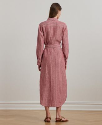 Women's Striped Linen Roll-Tab-Sleeve Shirtdress, 0P-22W