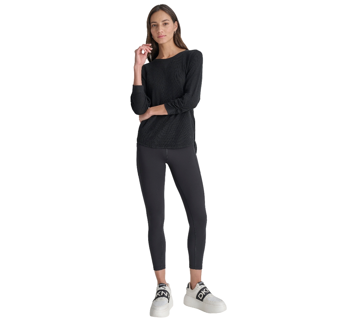 Dkny Women's Mini Slub Waffle Three Quarter Sleeve T-shirt