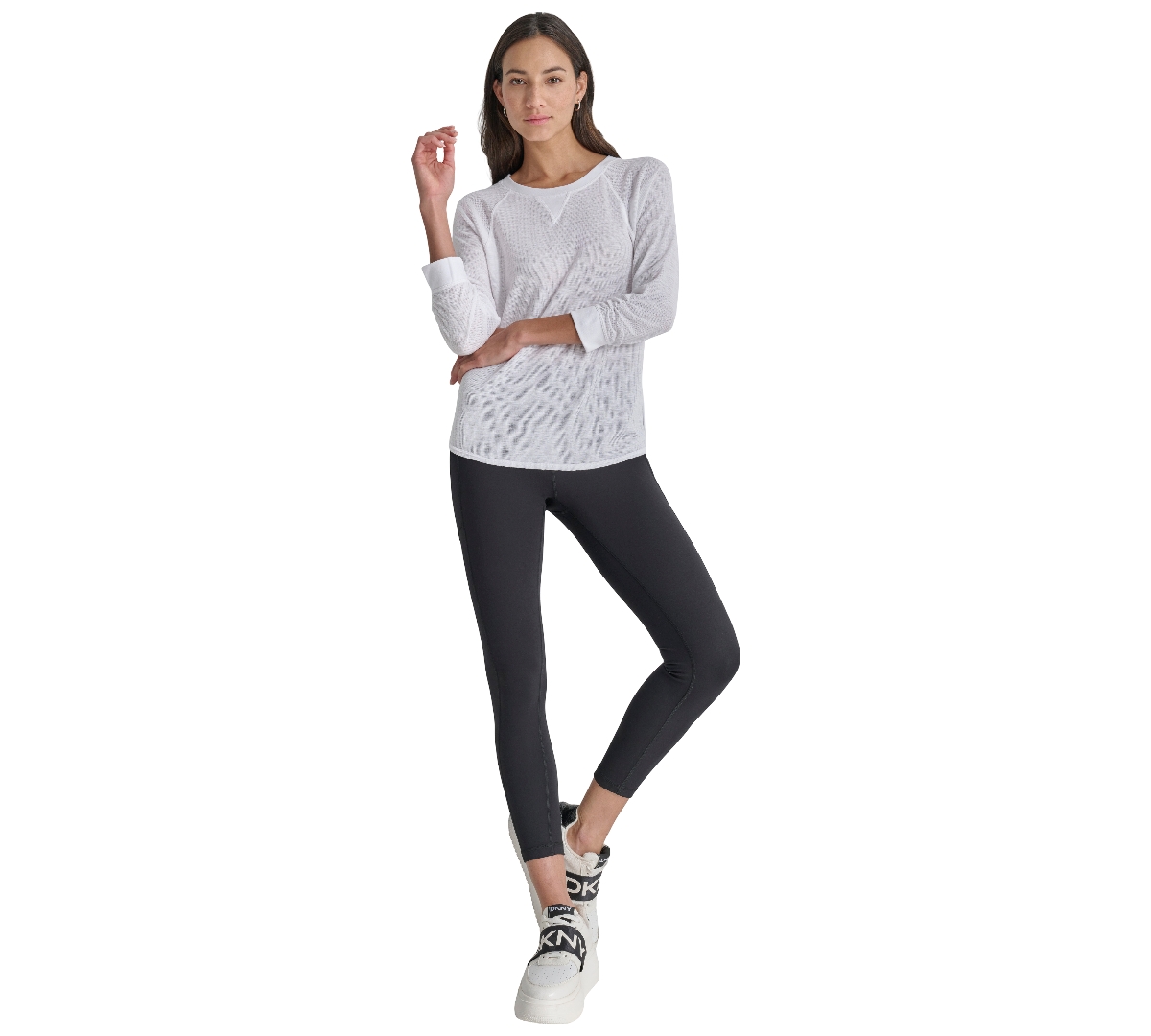 Dkny Women's Mini Slub Waffle Three Quarter Sleeve T-shirt