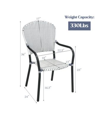 Set of 4 Patio Rattan Dining Chairs Stackable Armrest No Assembly