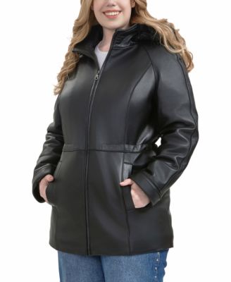Plus Size Uzima Leather Hooded Parka Coat