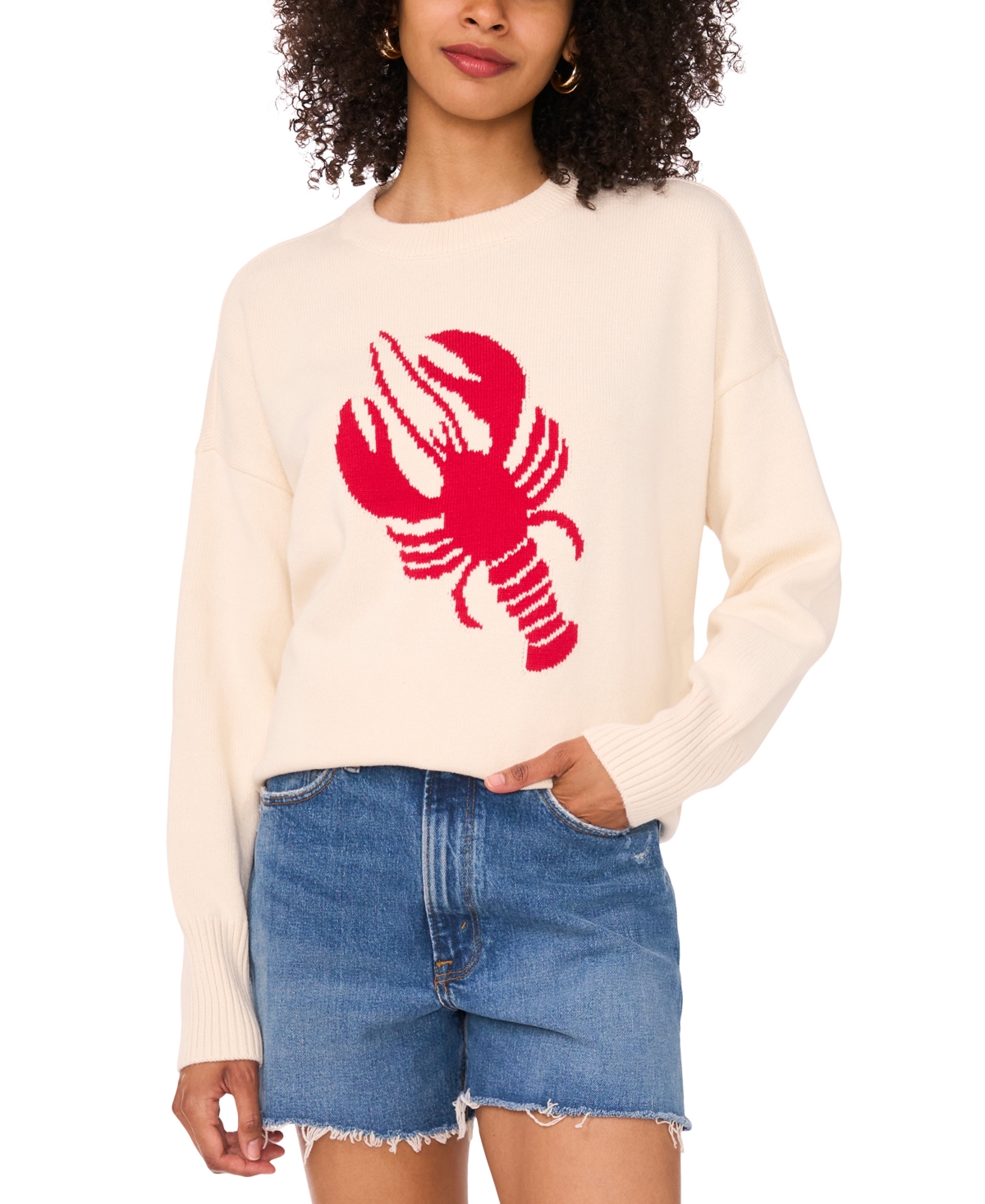 Vince Camuto Women's Cotton Lobster Crewneck Sweater