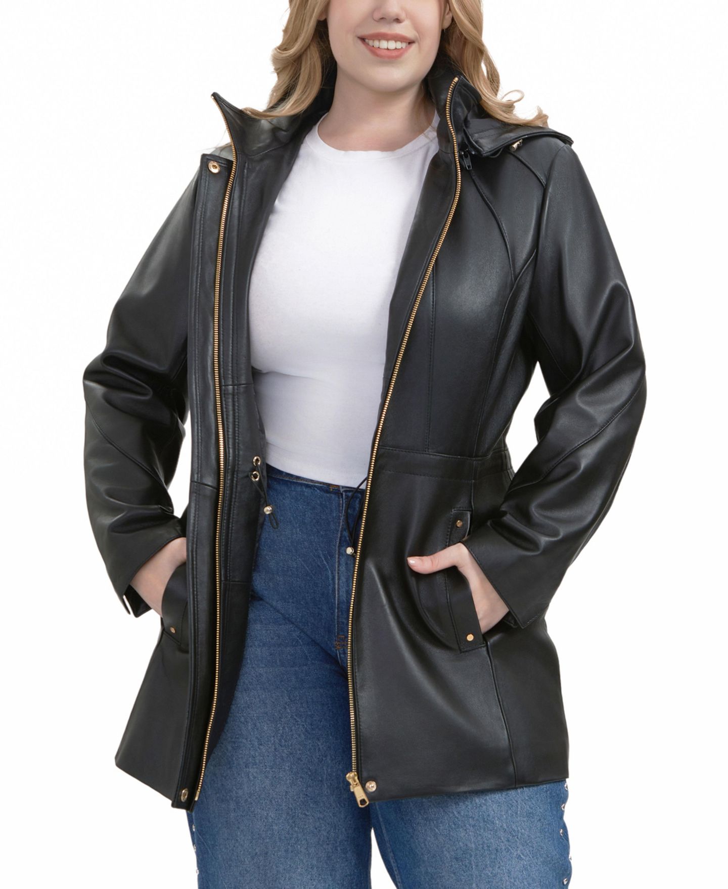 Женская куртка BGSD Plus Size Elena Leather Parka, цвет: Чёрный — фото 5