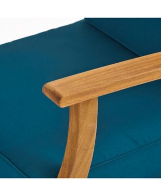 Acacia Wood Outdoor Lounge Chair with Blue Cushions