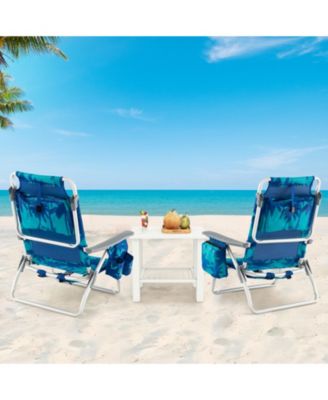 2 Pieces Folding Backpack Beach Chair with Pillow-Peacock Blue