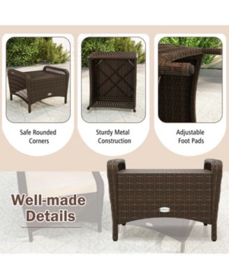 Set of 2 Outdoor Patio PE Wicker Ottomans with Removable Cushions